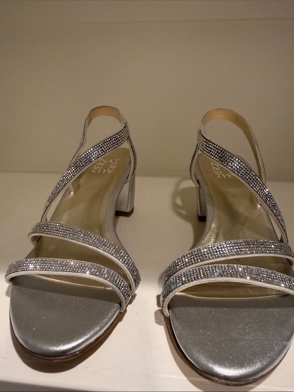 Naturalizer Silver Rhinestone Slingback Block Heels